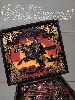Black Knight (Williams, 1980) — manufacturer publicity flyer showing the backglass artwork of a knight on horseback.